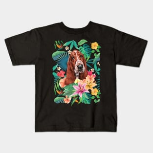 Tropical Basset Hound Kids T-Shirt